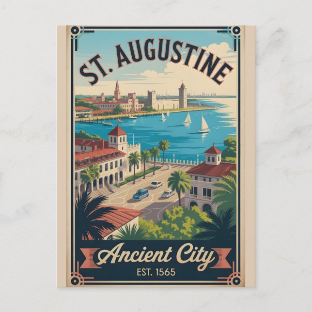 Carte Postale Voyage Rétro à St. Augustine Floride (Devant)