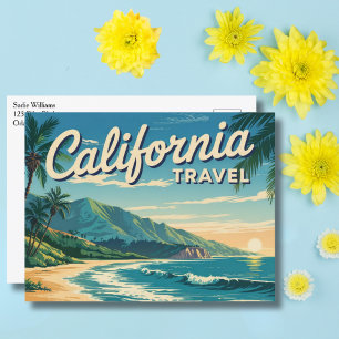 Carte Postale Voyage Rétro Arbre palmier plage Californie Annive
