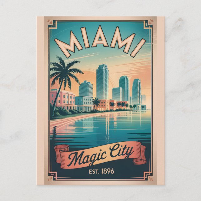 Carte Postale Voyage Rétro Miami Floride Magic City (Devant)