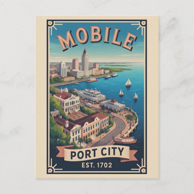Carte Postale Voyage Rétro Mobile Alabama (Devant)