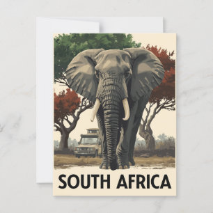 Carte Postale Voyage Safari Éléphant Afrique du Sud Vintage