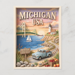 Carte Postale Voyage sur la route Michigan Pont Mackinac Camion
