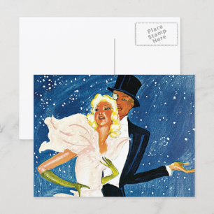 Carte Postale Voyage Vintage, Amour Romantique Hiver à Monte Car