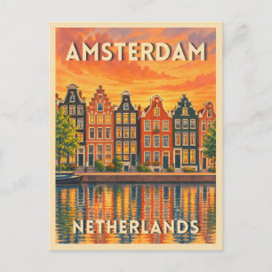 Carte Postale Voyage Vintage Amsterdam Pays-Bas Coucher de Solei