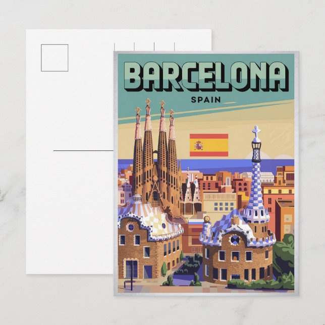Carte Postale Voyage vintage barcelona sagrada familia cadeaux (Devant / Derrière)