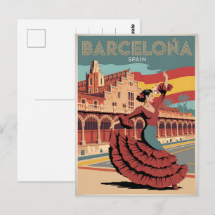 Carte Postale Voyage vintage barcelone espagne cadeaux flaminco
