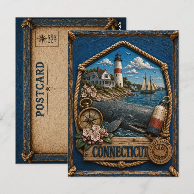 Carte Postale Voyage Vintage Connecticut (Devant / Derrière)