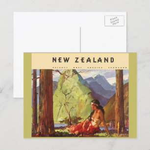 Carte Postale Voyage Vintage, Femme Autochtone Paysage Nouvelle-