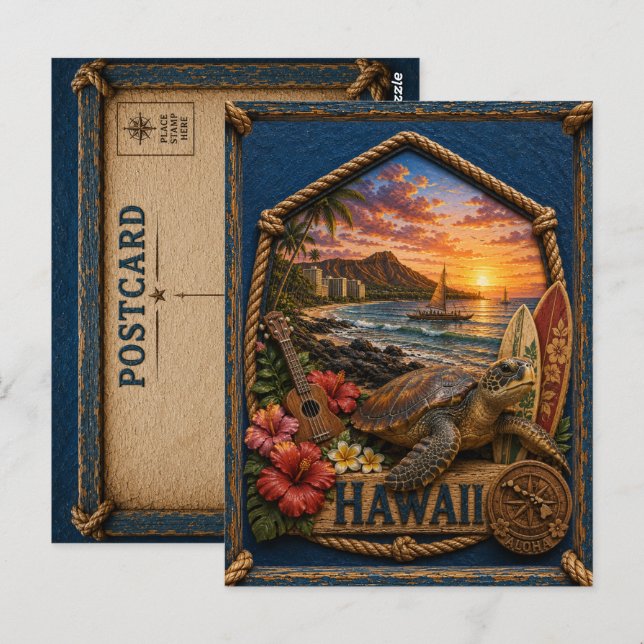 Carte Postale Voyage Vintage Hawaii (Devant / Derrière)