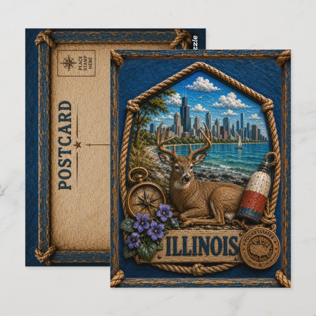 Carte Postale Voyage Vintage Illinois (Devant / Derrière)
