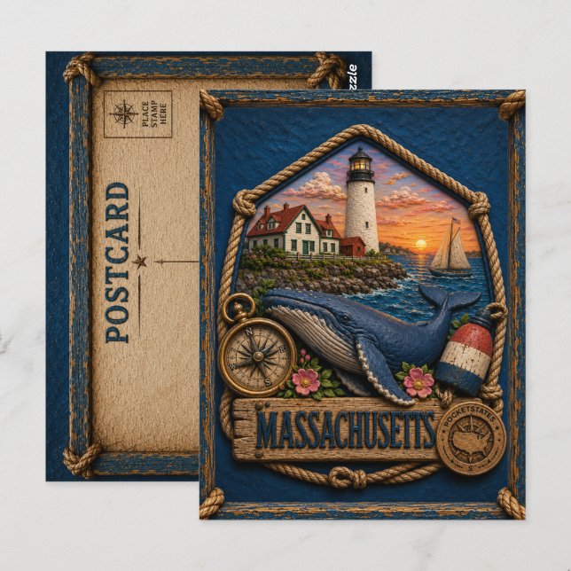 Carte Postale Voyage Vintage Massachusetts (Devant / Derrière)