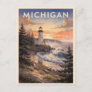 Carte Postale Voyage Vintage Michigan États-Unis