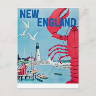 Carte Postale Voyage vintage New England Lobster Lighthouse