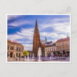 Carte Postale voyage vintage Osijek Croatie ville cathédrale
