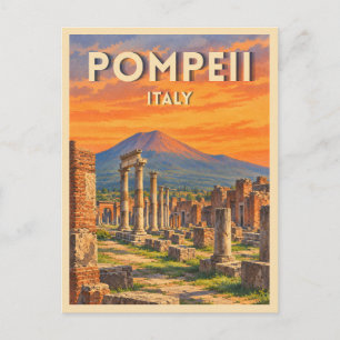 Carte Postale Voyage Vintage Pompéi Italie Coucher de Soleil Rét