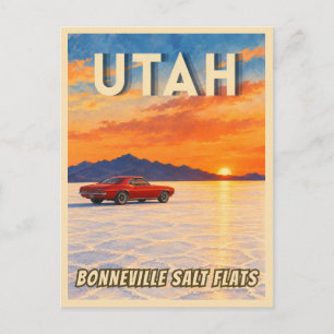 Carte Postale Voyage Vintage Utah Bonneville Salt Flats Coucher