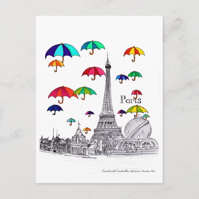 Carte Postale Voyager avec des parapluies (Devant)