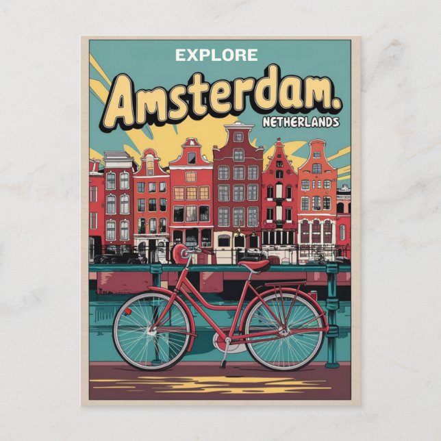 Carte Postale Voyagez Amsterdam vallons et vélos cadeaux vintage (Devant)