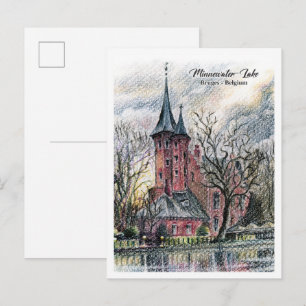 Carte Postale Voyagez sur le lac Minnewater à Bruges en Belgique