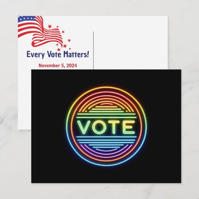 Carte Postale VOYELLE DE VOTE Neon Rainbow (Devant / Derrière)