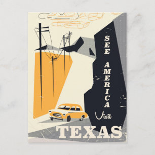 Carte Postale Voyez l'Amérique - Affiche de voyage vintage Texas