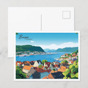 Carte Postale Vue aérienne Bergen Norvège Illustration Voyage