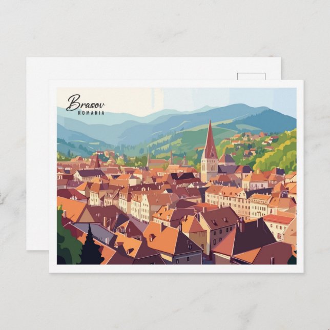 Carte Postale Vue aérienne Brasov Roumanie Art Travel (Devant / Derrière)