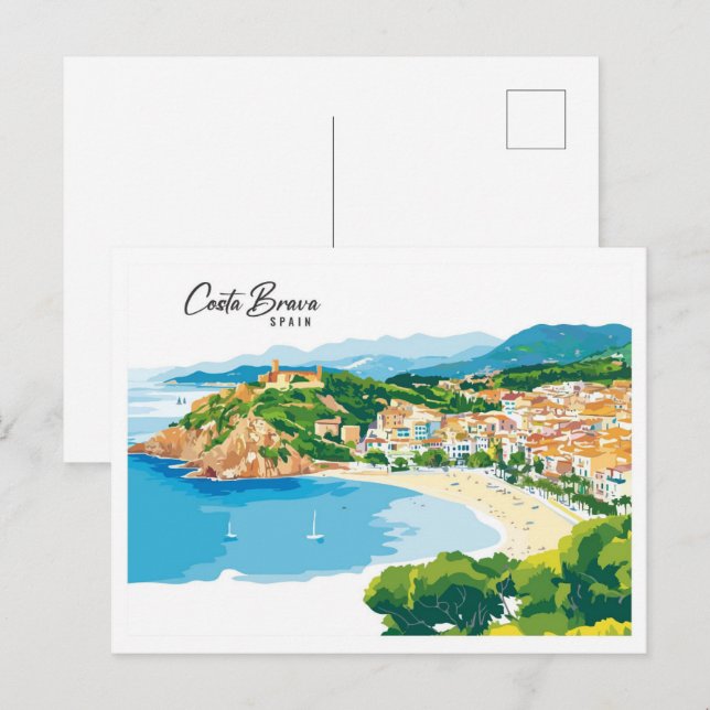 Carte Postale Vue aérienne Costa Brava Espagne Illustration arti (Devant / Derrière)