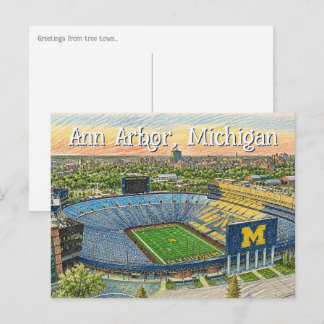Carte Postale Vue aérienne d'Ann Arbor, Michigan de style dessin