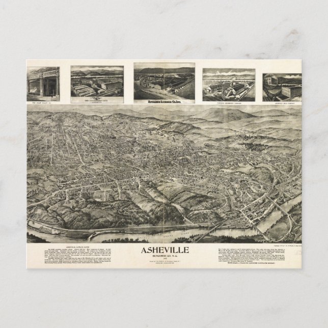 Carte Postale Vue aérienne d'Asheville, Caroline du Nord (1912) (Devant)