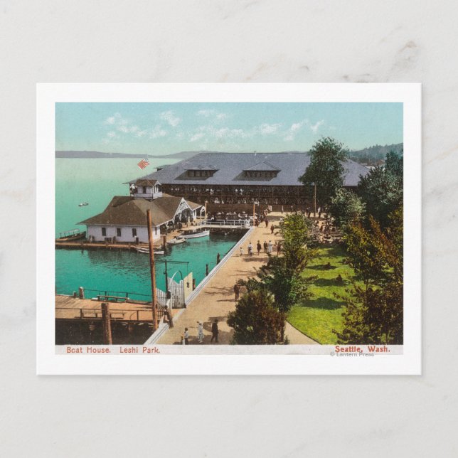 Carte Postale Vue aérienne de Boat House, Lac, Leshi Park (Devant)