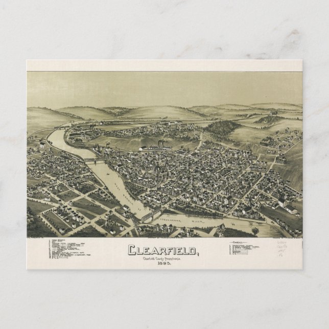 Carte Postale Vue aérienne de Clearfield, Pennsylvanie (1895) (Devant)