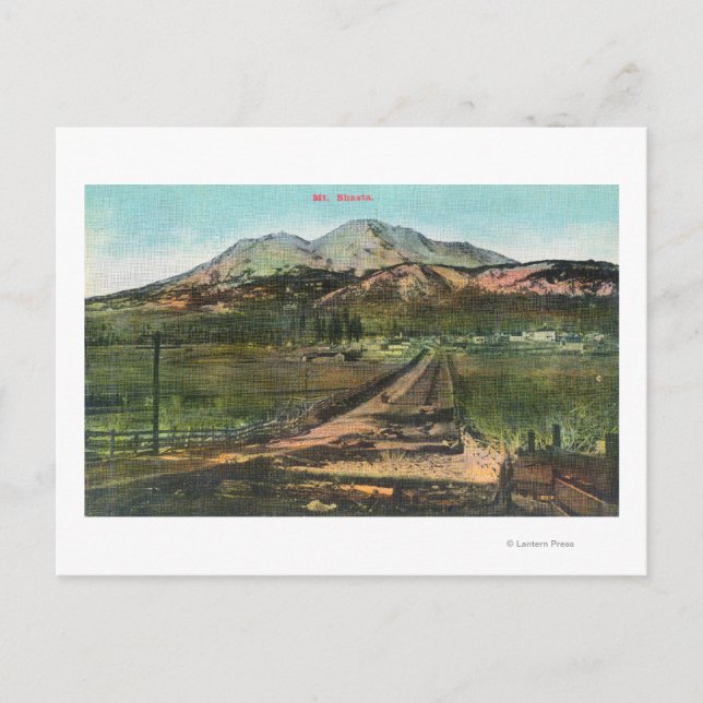 Carte Postale Vue aérienne de la vallée et du mont Shasta (Devant)