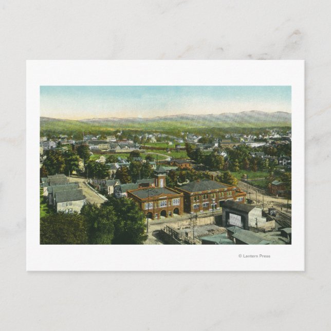 Carte Postale Vue aérienne de la ville, de la caserne d'incendie (Devant)