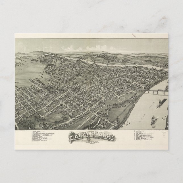 Carte Postale Vue aérienne de Parkersburg, Virginie-Occidentale  (Devant)