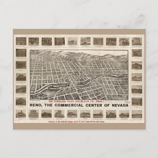 Carte Postale Vue aérienne de Reno, Nevada (1907) (Devant)