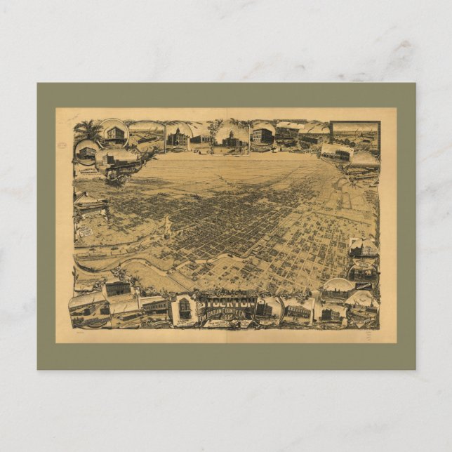 Carte Postale Vue aérienne de Stockton, Californie (1895) (Devant)