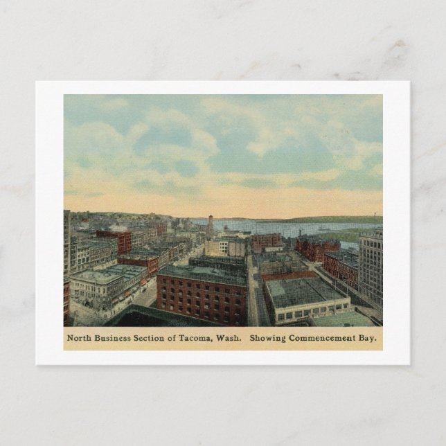 Carte Postale Vue aérienne de Tacoma, Washington Vintage (Devant)