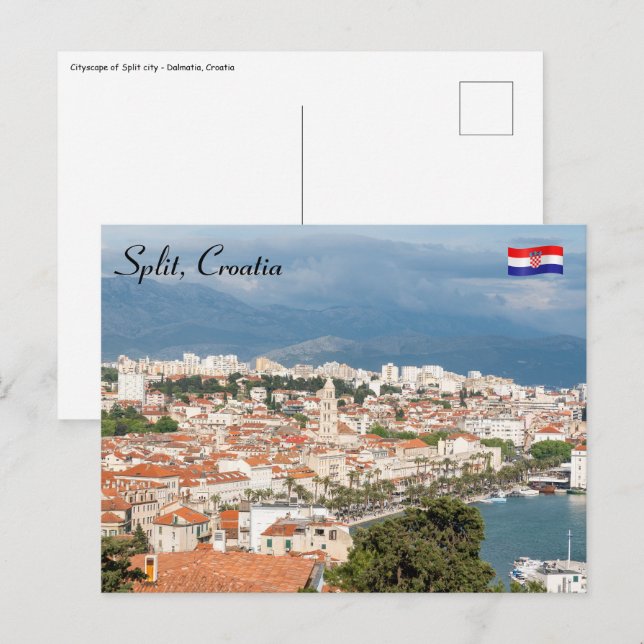 Carte Postale Vue aérienne du front de mer de la ville divisée,  (Devant / Derrière)