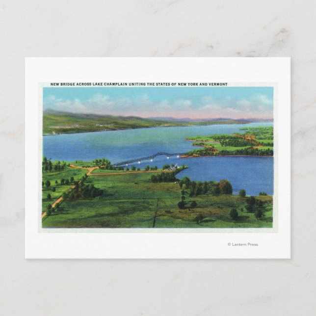 Carte Postale Vue aérienne du nouveau pont reliant NY et VT (Devant)