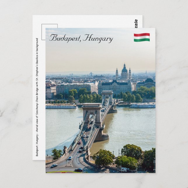 Carte Postale Vue aérienne du Pont des Chaînes - Budapest, Hongr (Devant / Derrière)