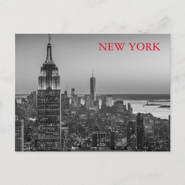 Carte Postale Vue aérienne en noir et blanc de New York City Nig (Devant)