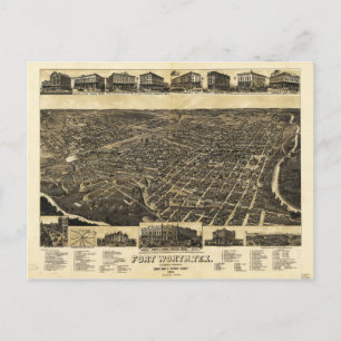 Carte Postale Vue aérienne Fort Worth Tarrant County Texas (1886
