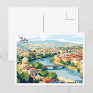 Carte Postale Vue aérienne Tbilisi Géorgie Illustration Voyage