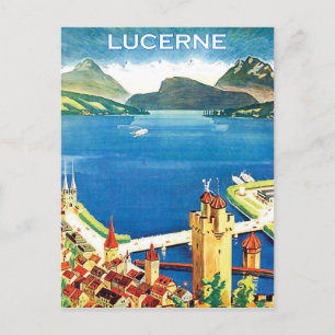 Carte Postale Vue aérienne, ville de Lucerne et un lac, Suisse