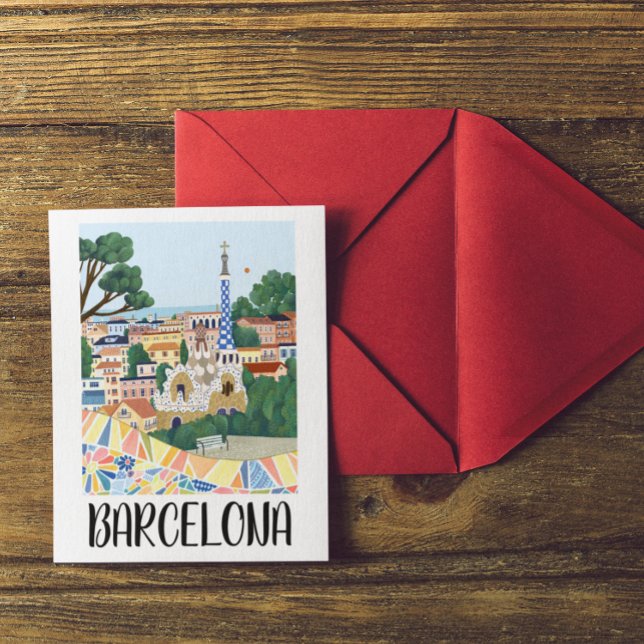Carte Postale Vue colorée de Barcelone Espagne (barcelona spain colorful postcard)