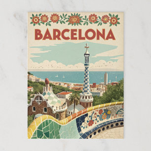 Carte Postale Vue de la mosaïque de Barcelone avec style Gaudí