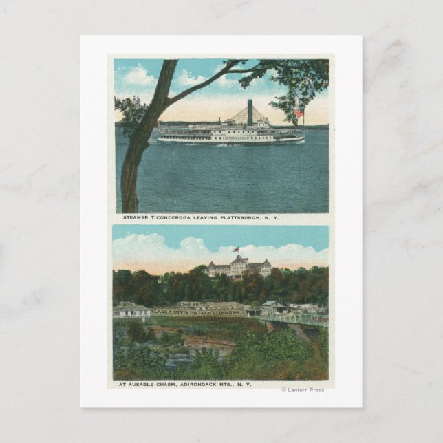 Carte Postale Vue de la vapeur de Ticondéroga et du chaos Ausabl (Devant)