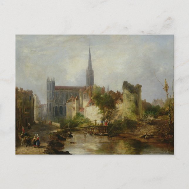 Carte Postale Vue de l'église Saint-Pierre, Caen, 1841 (Devant)