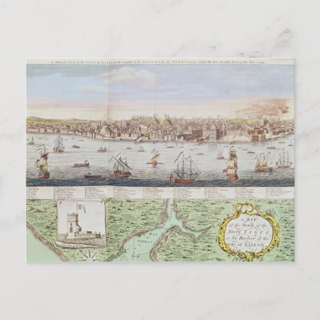 Carte Postale Vue de Lisbonne, 1755 (Devant)
